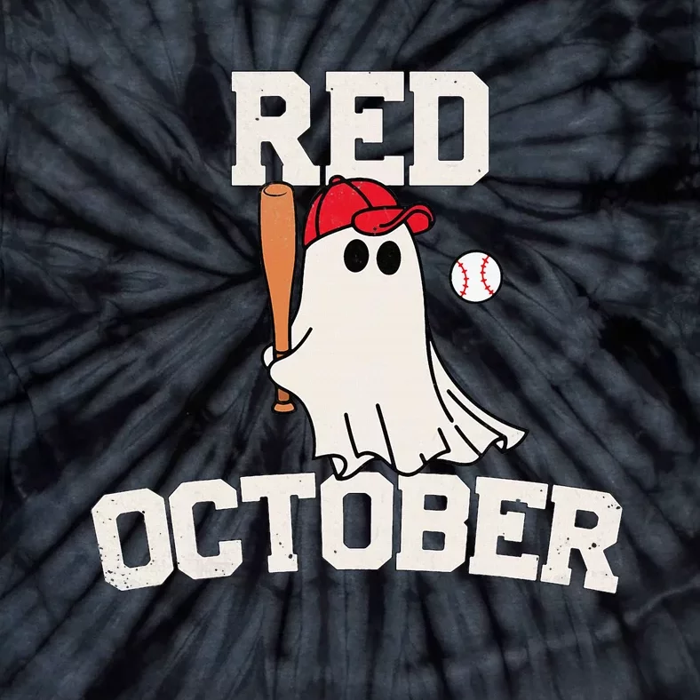 Red October Halloween Ghost Playing Baseball Tie-Dye T-Shirt