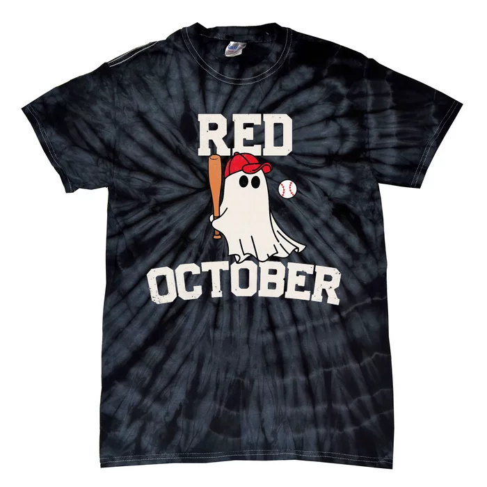 Red October Halloween Ghost Playing Baseball Tie-Dye T-Shirt