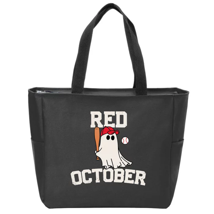 Red October Halloween Ghost Playing Baseball Zip Tote Bag