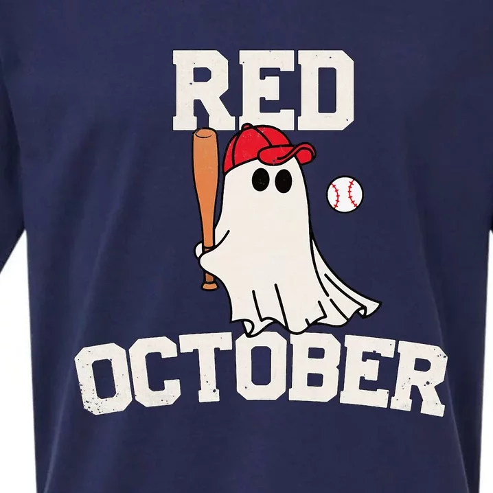 Red October Halloween Ghost Playing Baseball Sueded Cloud Jersey T-Shirt