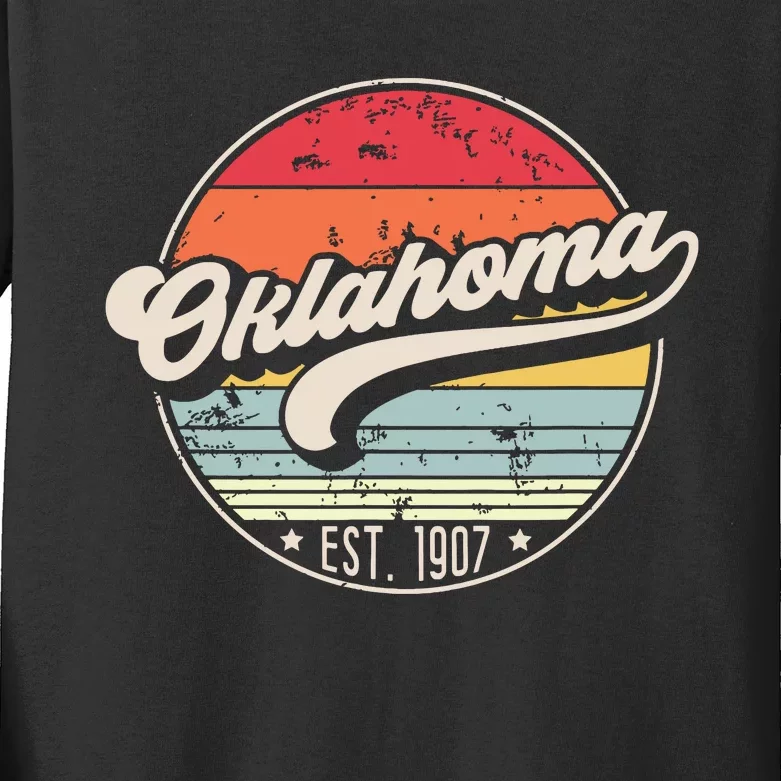 Retro Oklahoma Home State Ok Cool 70s Style Sunset Kids Long Sleeve Shirt