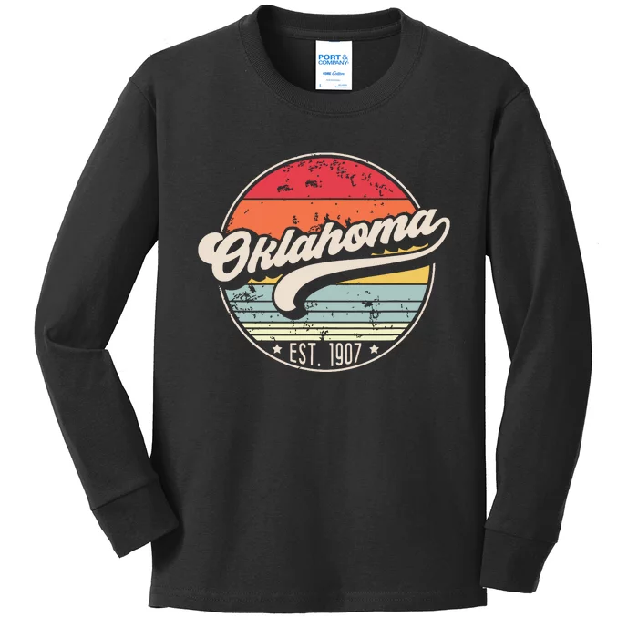 Retro Oklahoma Home State Ok Cool 70s Style Sunset Kids Long Sleeve Shirt