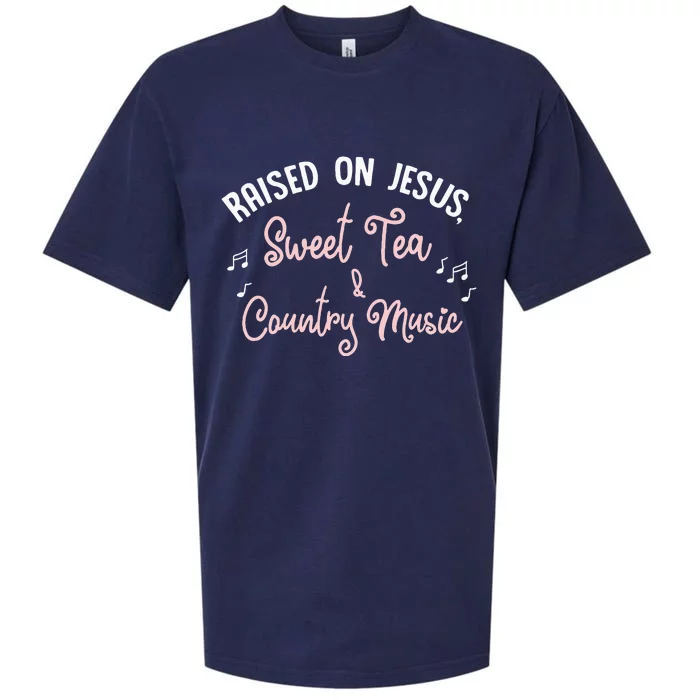 Raised On Jesus Sweet Tea And Country Music Sueded Cloud Jersey T-Shirt