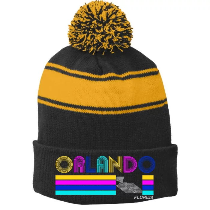 Retro Orlando Logo Stripe Pom Pom Beanie