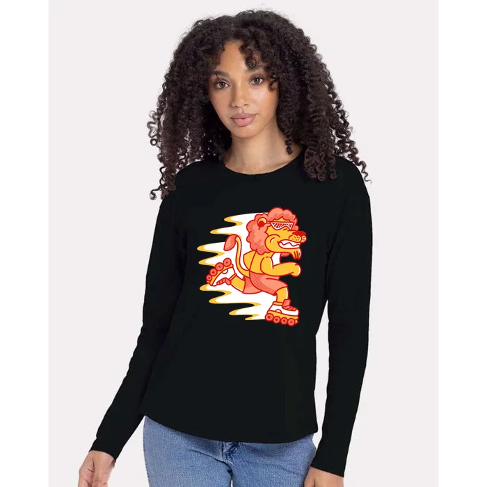 Rollerskating Lion Womens Cotton Relaxed Long Sleeve T-Shirt