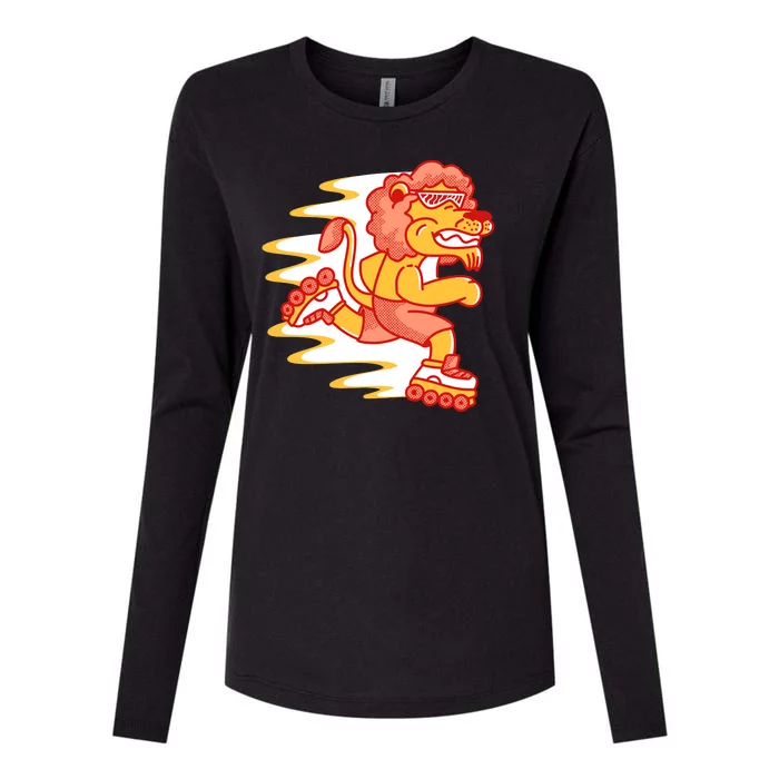 Rollerskating Lion Womens Cotton Relaxed Long Sleeve T-Shirt