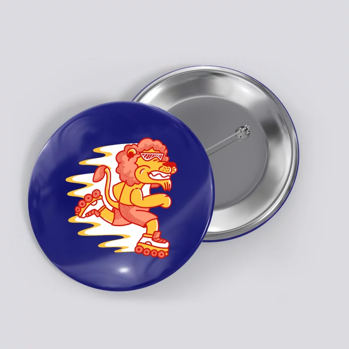 Rollerskating Lion Button