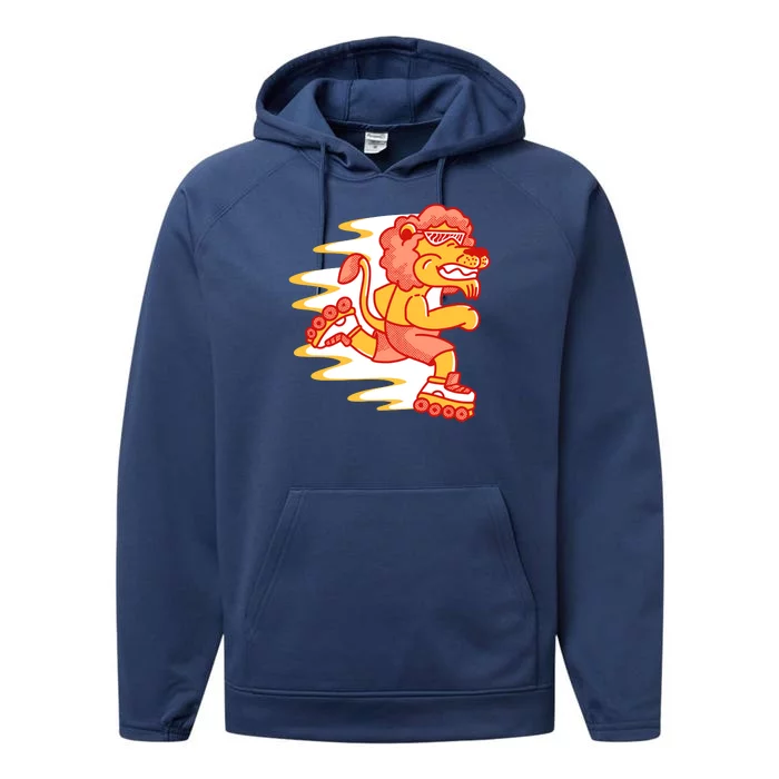 Rollerskating Lion Performance Fleece Hoodie