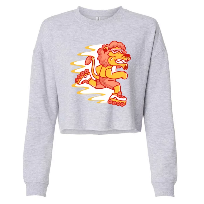 Rollerskating Lion Cropped Pullover Crew