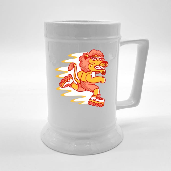 Rollerskating Lion Front & Back Beer Stein