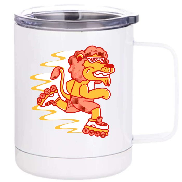 Rollerskating Lion Front & Back 12oz Stainless Steel Tumbler Cup