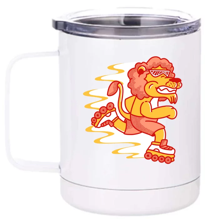 Rollerskating Lion Front & Back 12oz Stainless Steel Tumbler Cup