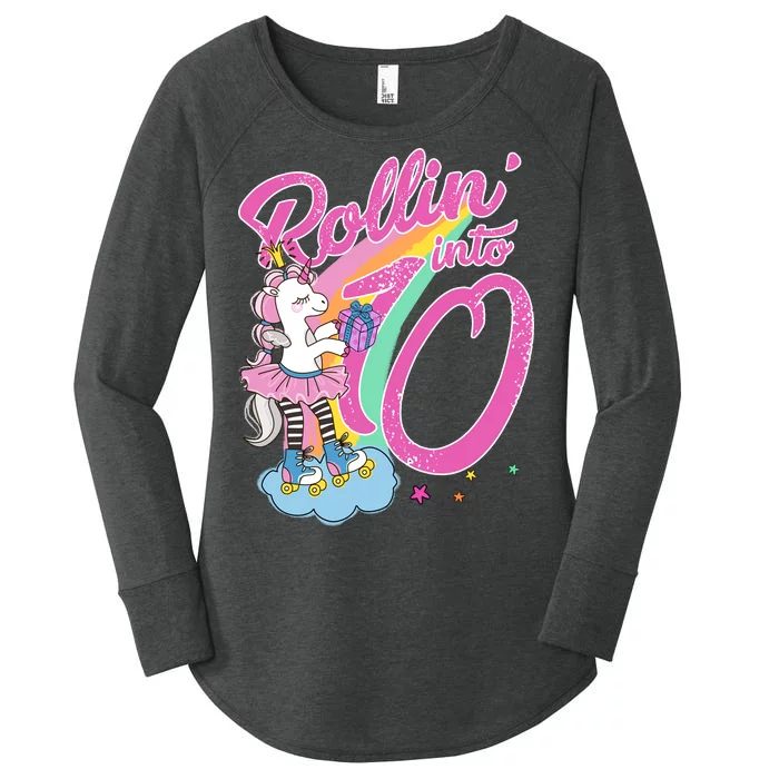 Rollin' Into 10 Skating Unicorn Birthday Women's Perfect Tri Tunic Long Sleeve Shirt