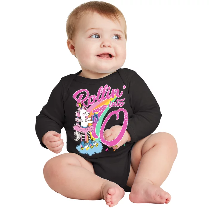 Rollin' Into 10 Skating Unicorn Birthday Baby Long Sleeve Bodysuit