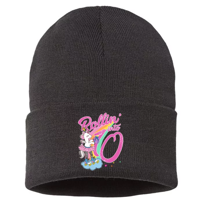 Rollin' Into 10 Skating Unicorn Birthday Sustainable Knit Beanie