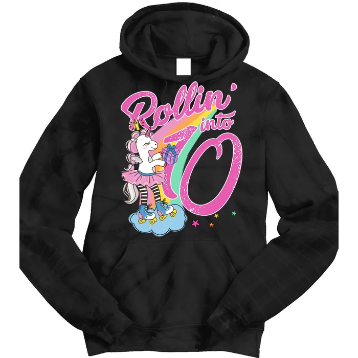 Rollin' Into 10 Skating Unicorn Birthday Tie Dye Hoodie