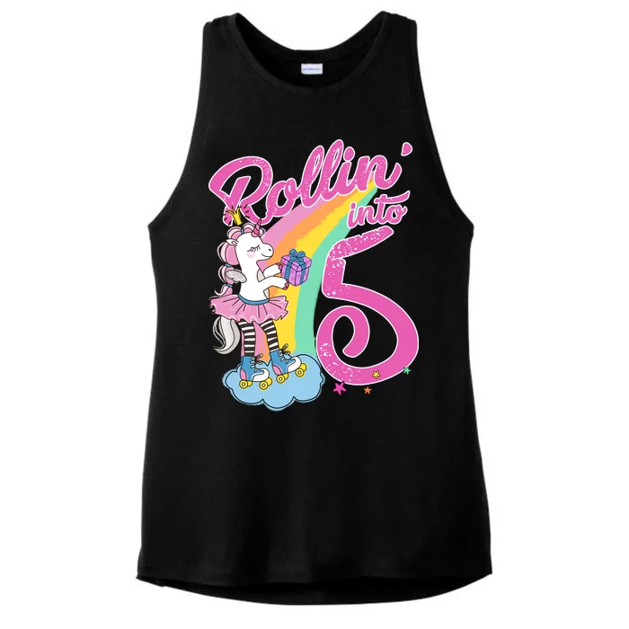 Rollin' Into 5 Skating Unicorn Ladies Tri-Blend Wicking Tank