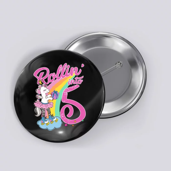 Rollin' Into 5 Skating Unicorn Button