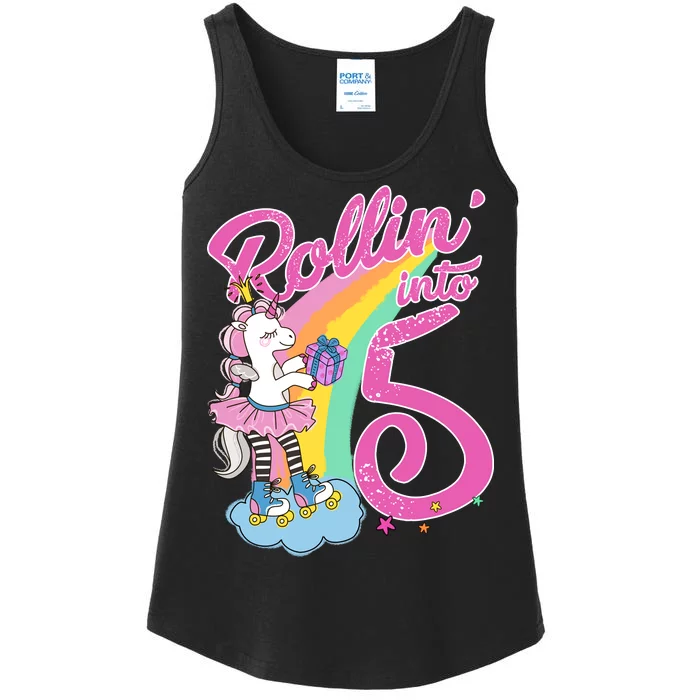 Rollin' Into 5 Skating Unicorn Ladies Essential Tank