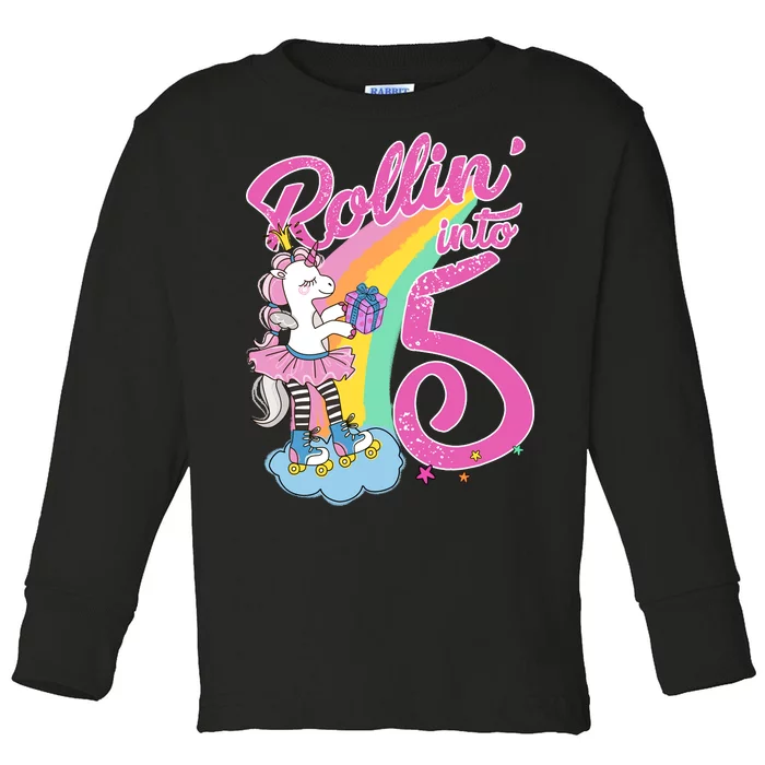 Rollin' Into 5 Skating Unicorn Toddler Long Sleeve Shirt