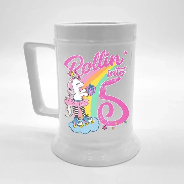 Rollin' Into 5 Skating Unicorn Front & Back Beer Stein