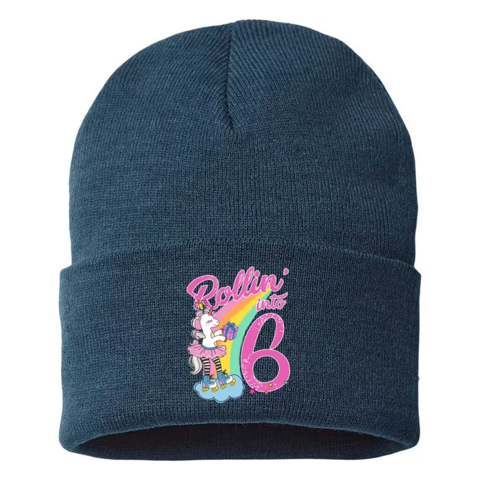 Rollin' Into 6 Skating Unicorn Sustainable Knit Beanie