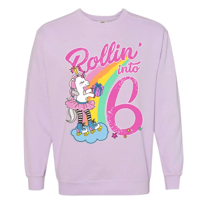 Rollin' Into 6 Skating Unicorn Garment-Dyed Sweatshirt