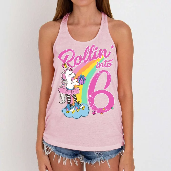 Rollin' Into 6 Skating Unicorn Women's Knotted Racerback Tank