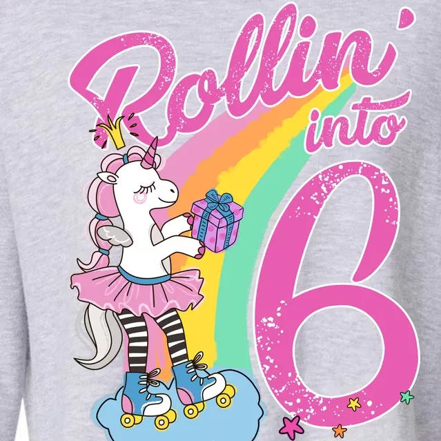 Rollin' Into 6 Skating Unicorn Cropped Pullover Crew