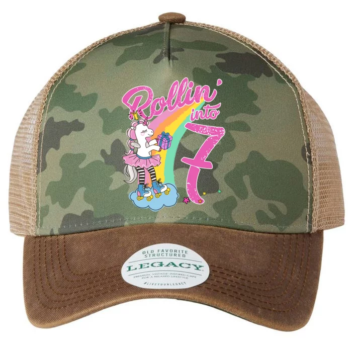 Rollin' Into 7 Skating Unicorn Birthday Legacy Tie Dye Trucker Hat