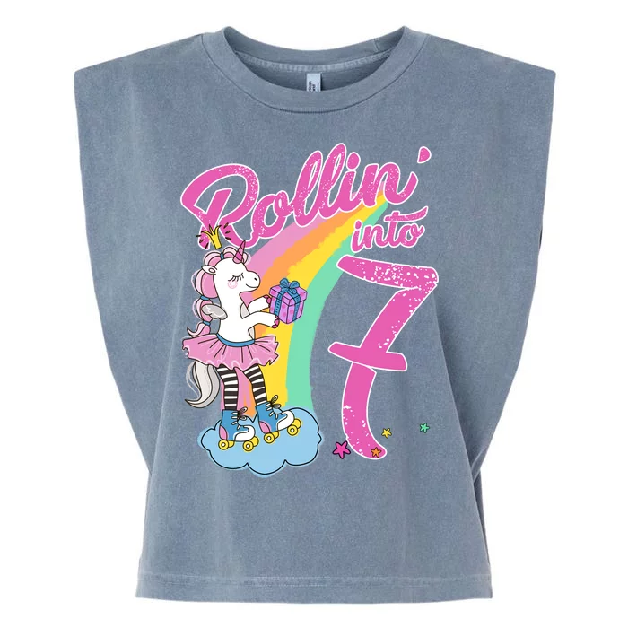 Rollin' Into 7 Skating Unicorn Birthday Garment-Dyed Women's Muscle Tee