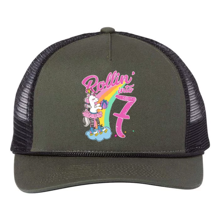 Rollin' Into 7 Skating Unicorn Birthday Retro Rope Trucker Hat Cap