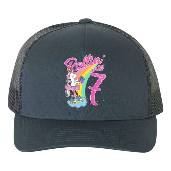 Rollin' Into 7 Skating Unicorn Birthday Yupoong Adult 5-Panel Trucker Hat