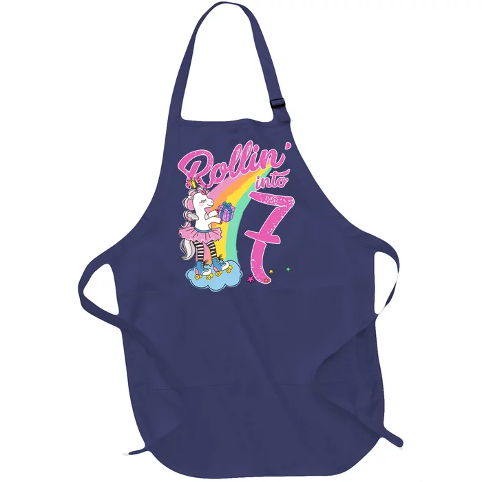 Rollin' Into 7 Skating Unicorn Birthday Full-Length Apron With Pocket