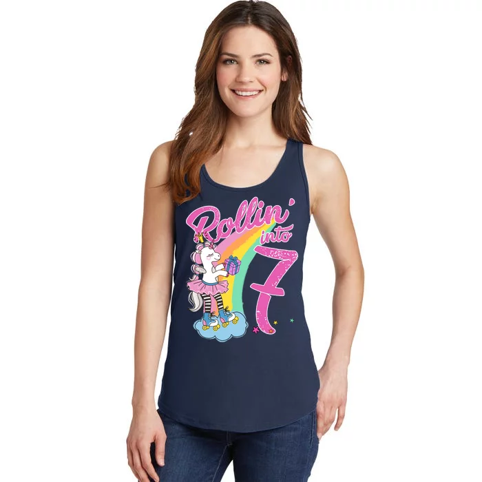 Rollin' Into 7 Skating Unicorn Birthday Ladies Essential Tank