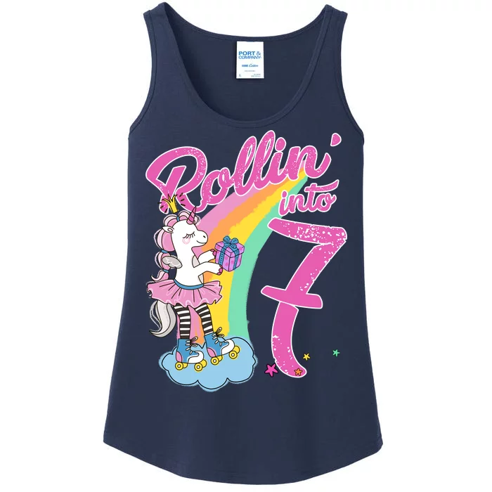 Rollin' Into 7 Skating Unicorn Birthday Ladies Essential Tank