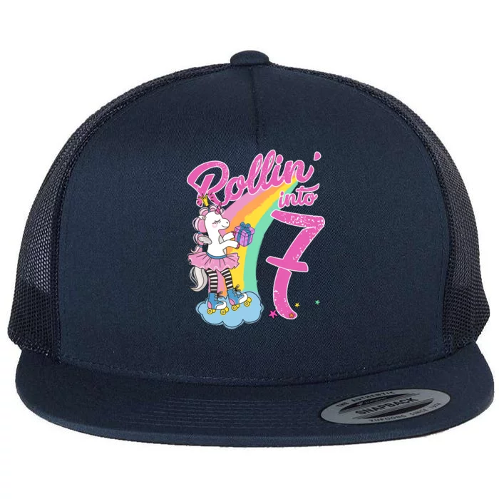 Rollin' Into 7 Skating Unicorn Birthday Flat Bill Trucker Hat