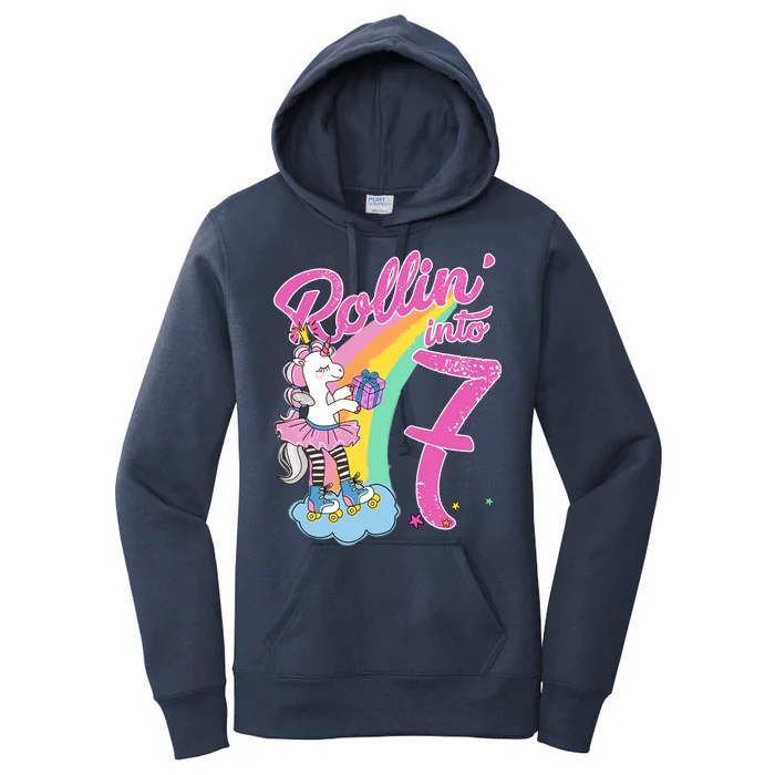 Rollin' Into 7 Skating Unicorn Birthday Women's Pullover Hoodie