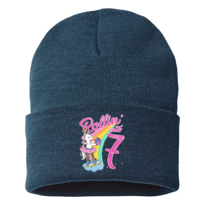 Rollin' Into 7 Skating Unicorn Birthday Sustainable Knit Beanie