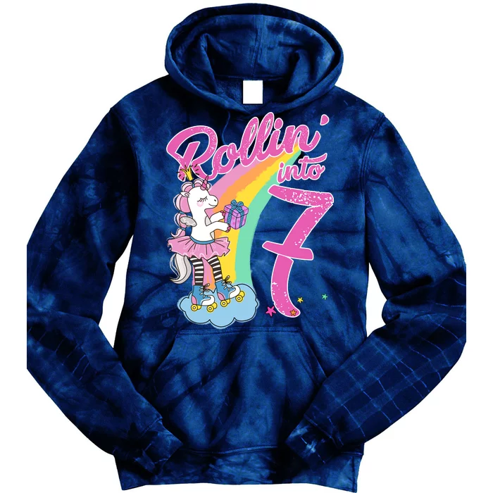 Rollin' Into 7 Skating Unicorn Birthday Tie Dye Hoodie