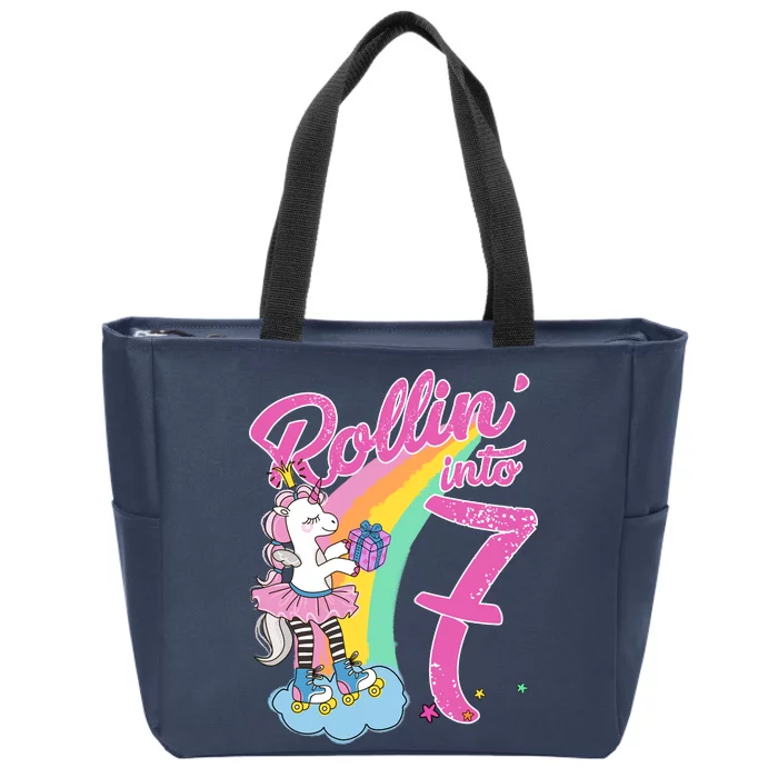 Rollin' Into 7 Skating Unicorn Birthday Zip Tote Bag