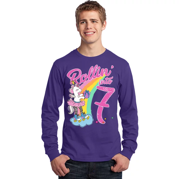 Rollin' Into 7 Skating Unicorn Birthday Long Sleeve Shirt