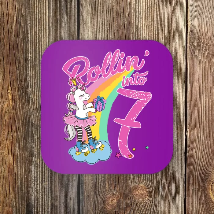 Rollin' Into 7 Skating Unicorn Birthday Coaster