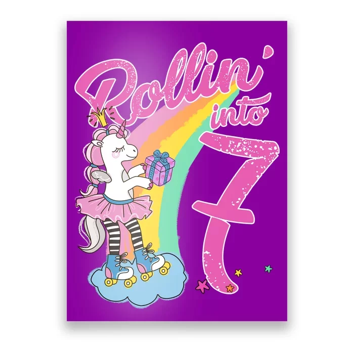 Rollin' Into 7 Skating Unicorn Birthday Poster