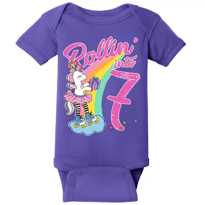 Rollin' Into 7 Skating Unicorn Birthday Baby Bodysuit