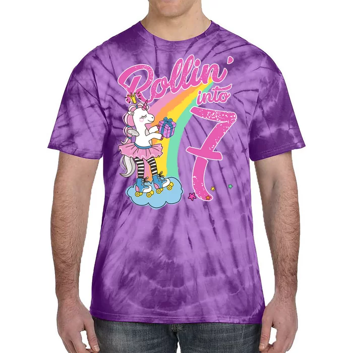 Rollin' Into 7 Skating Unicorn Birthday Tie-Dye T-Shirt