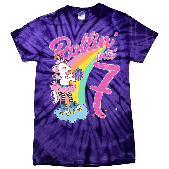 Rollin' Into 7 Skating Unicorn Birthday Tie-Dye T-Shirt