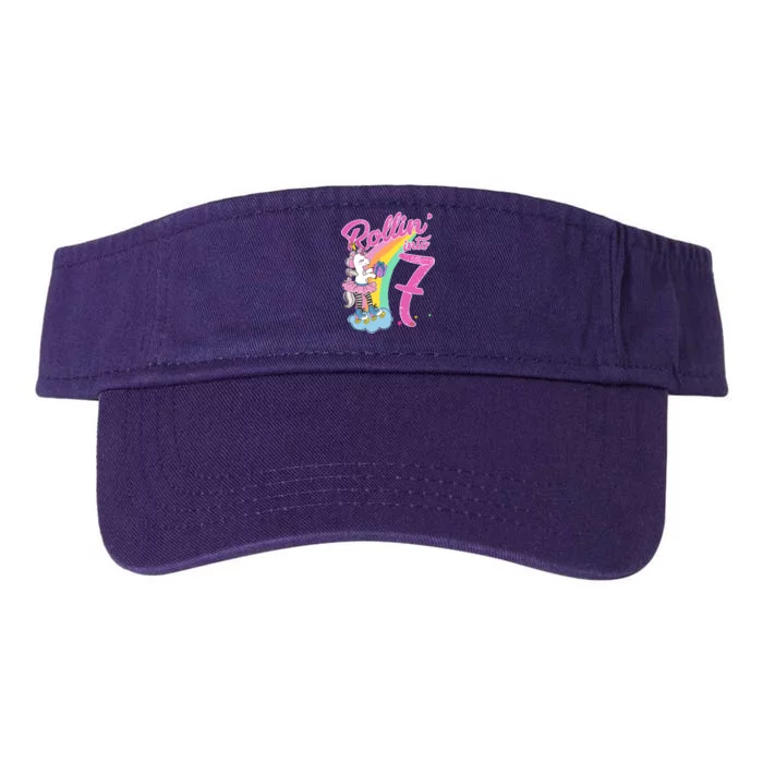 Rollin' Into 7 Skating Unicorn Birthday Valucap Bio-Washed Visor