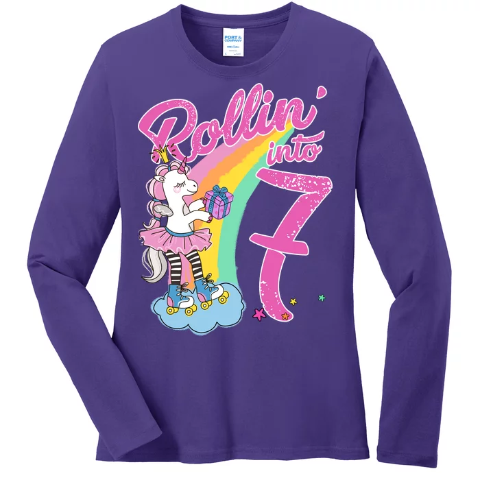 Rollin' Into 7 Skating Unicorn Birthday Ladies Long Sleeve Shirt