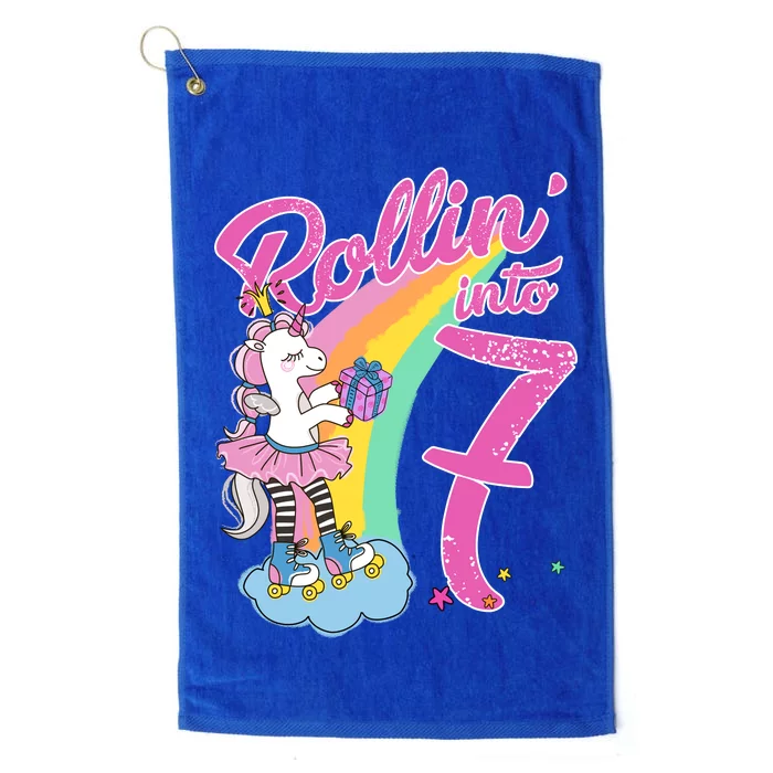 Rollin' Into 7 Skating Unicorn Birthday Platinum Collection Golf Towel